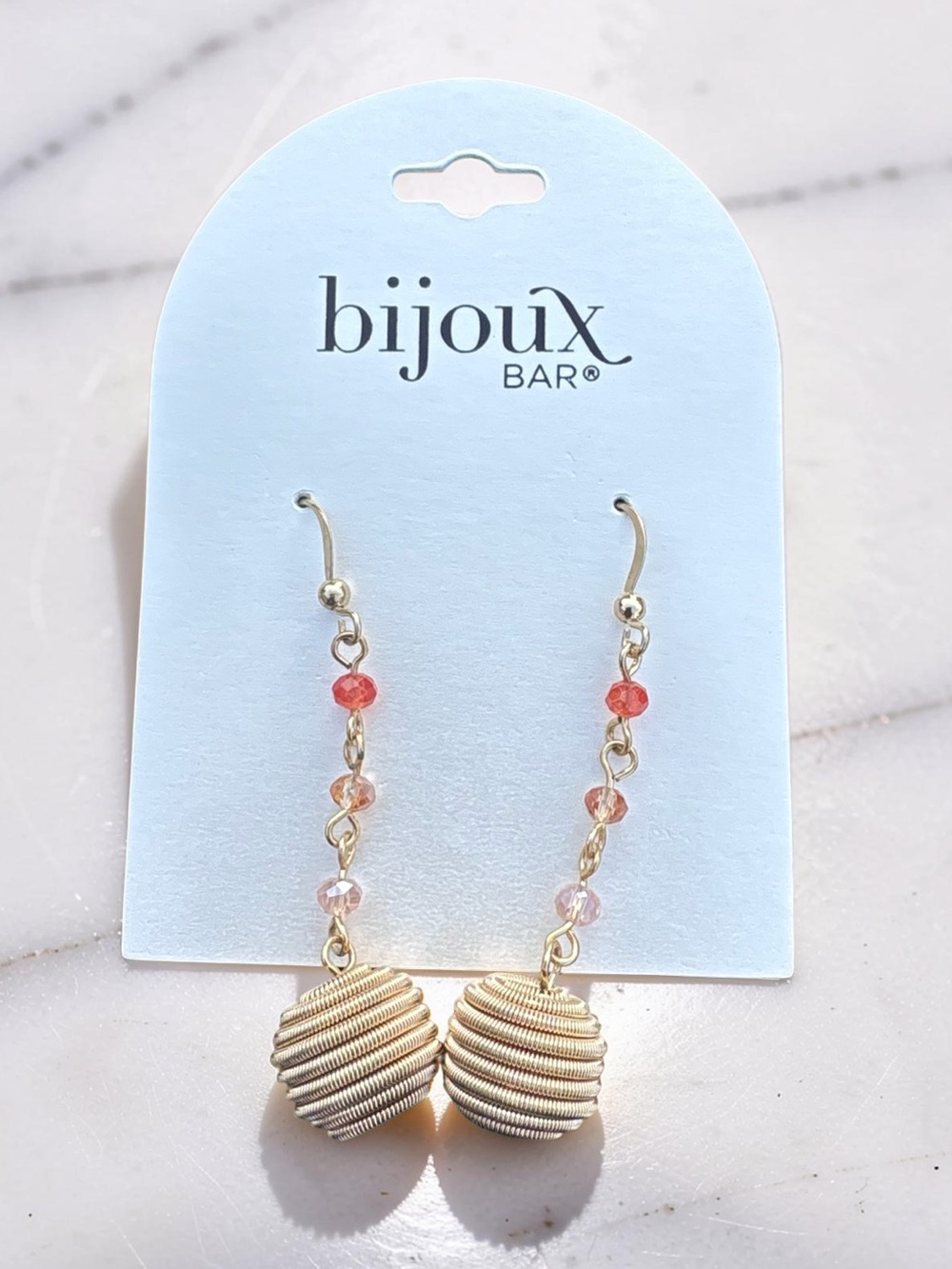 Bijoux Bar Gold Drop Earrings with Pink Beads